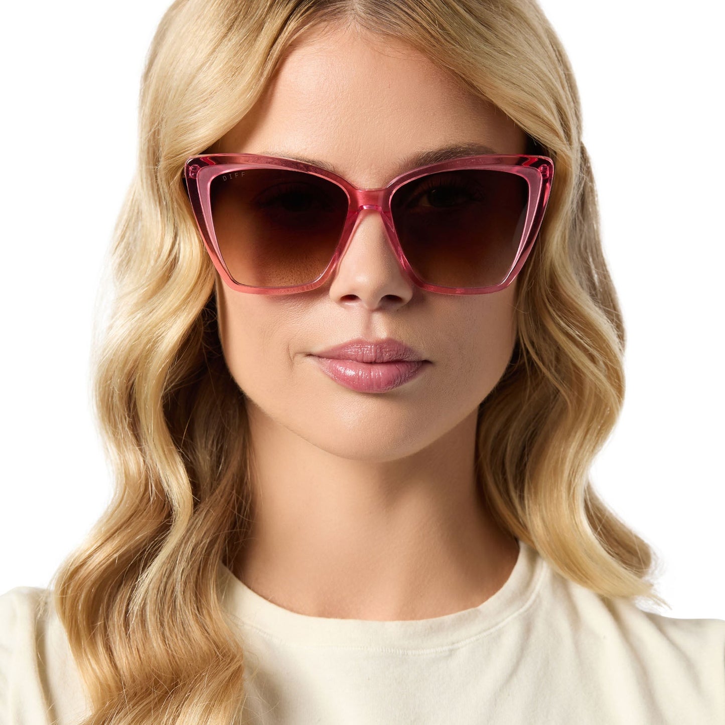 BECKY II - CANDY PINK CRYSTAL + BROWN GRADIENT SUNGLASSES