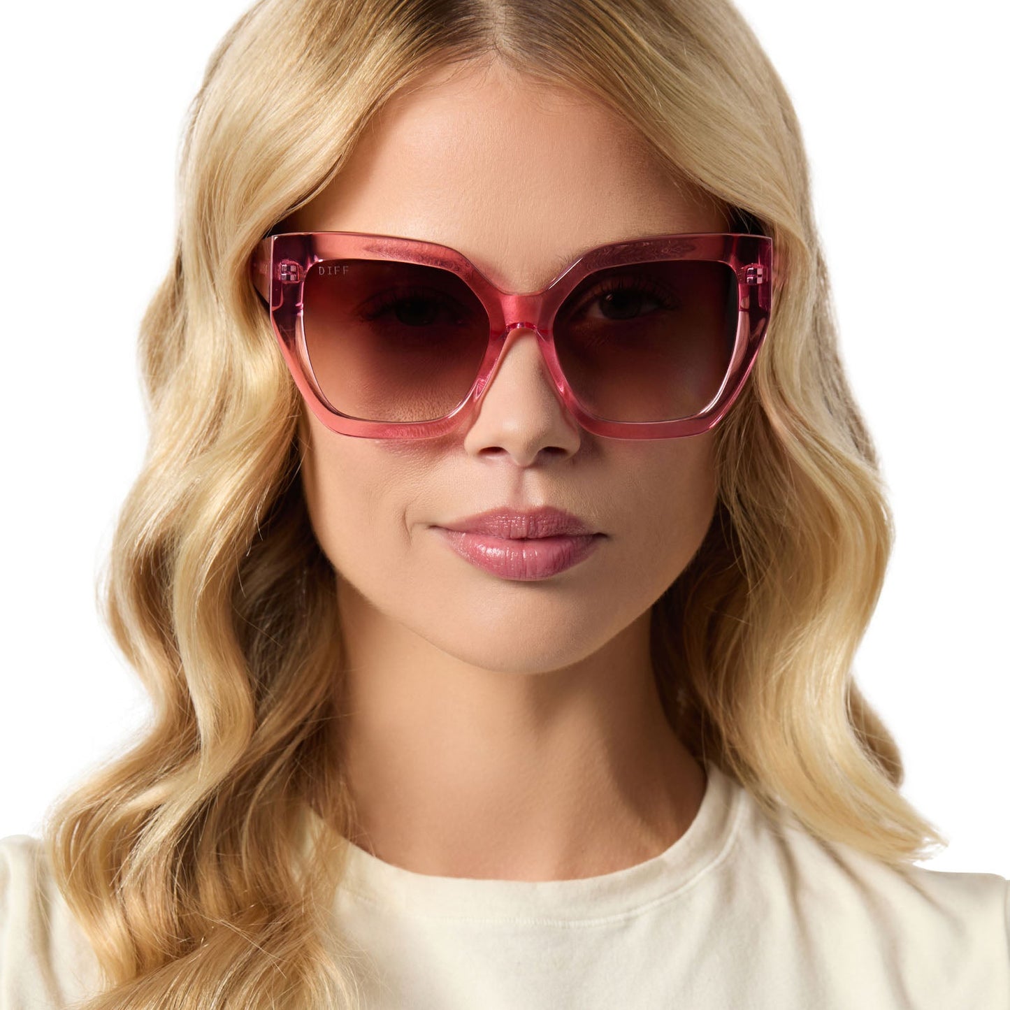 BLAIRE - CANDY PINK CRYSTAL + BROWN GRADIENT SUNGLASSES