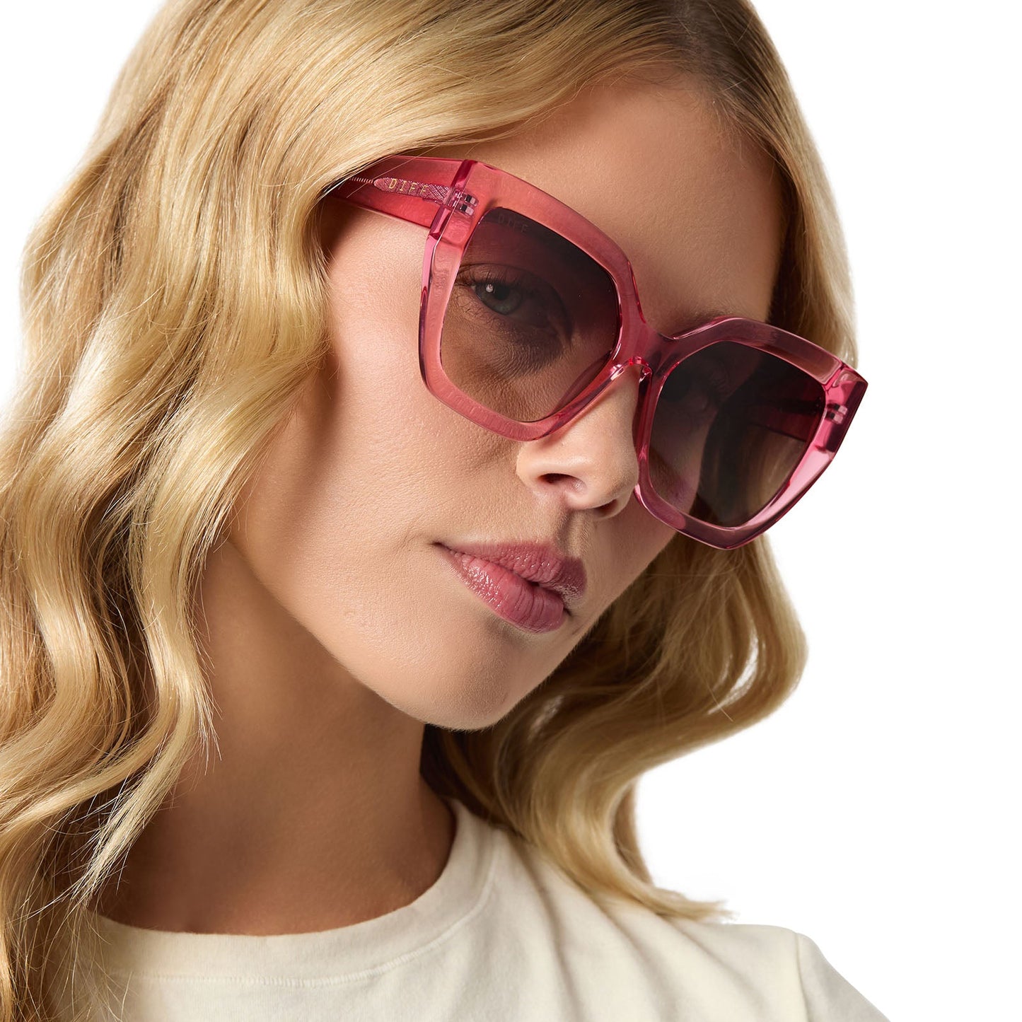 BLAIRE - CANDY PINK CRYSTAL + BROWN GRADIENT SUNGLASSES