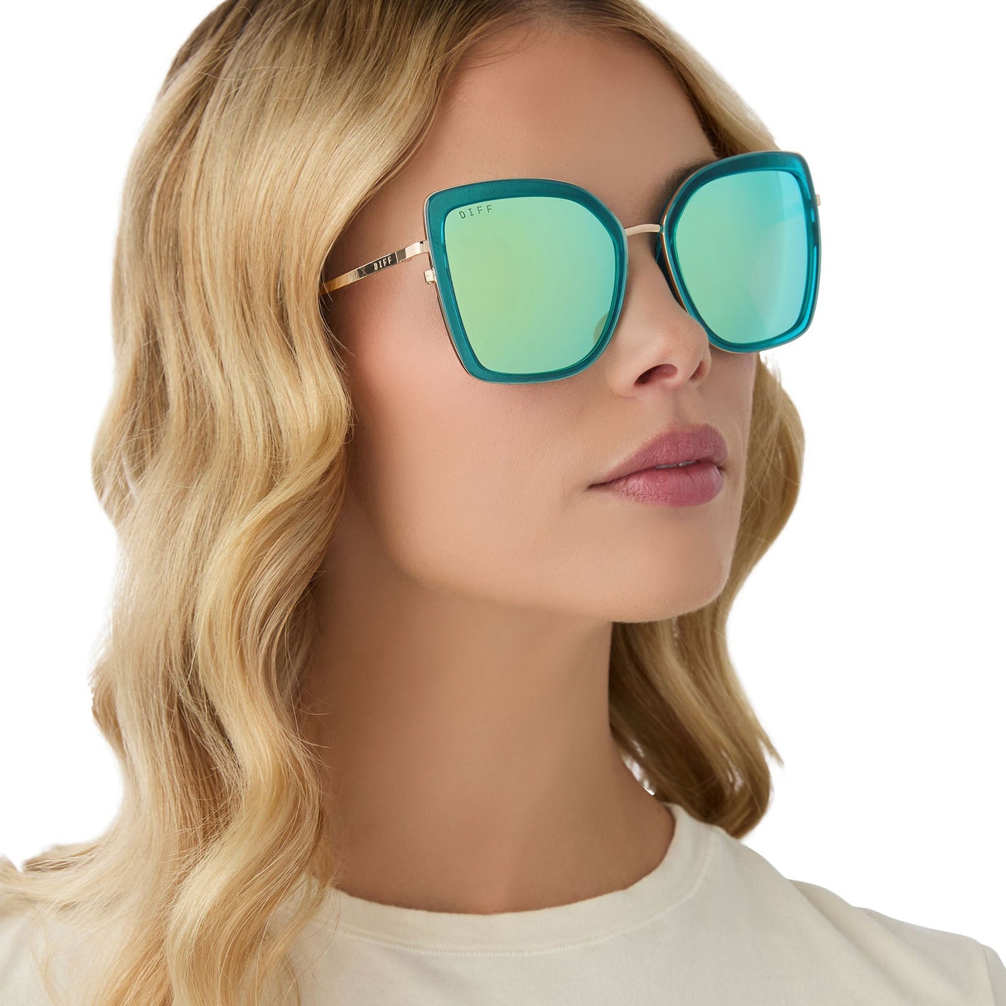 CLARISSE - TURQUOISE ICE CRYSTAL + TURQUOISE ICE MIRROR SUNGLASSES