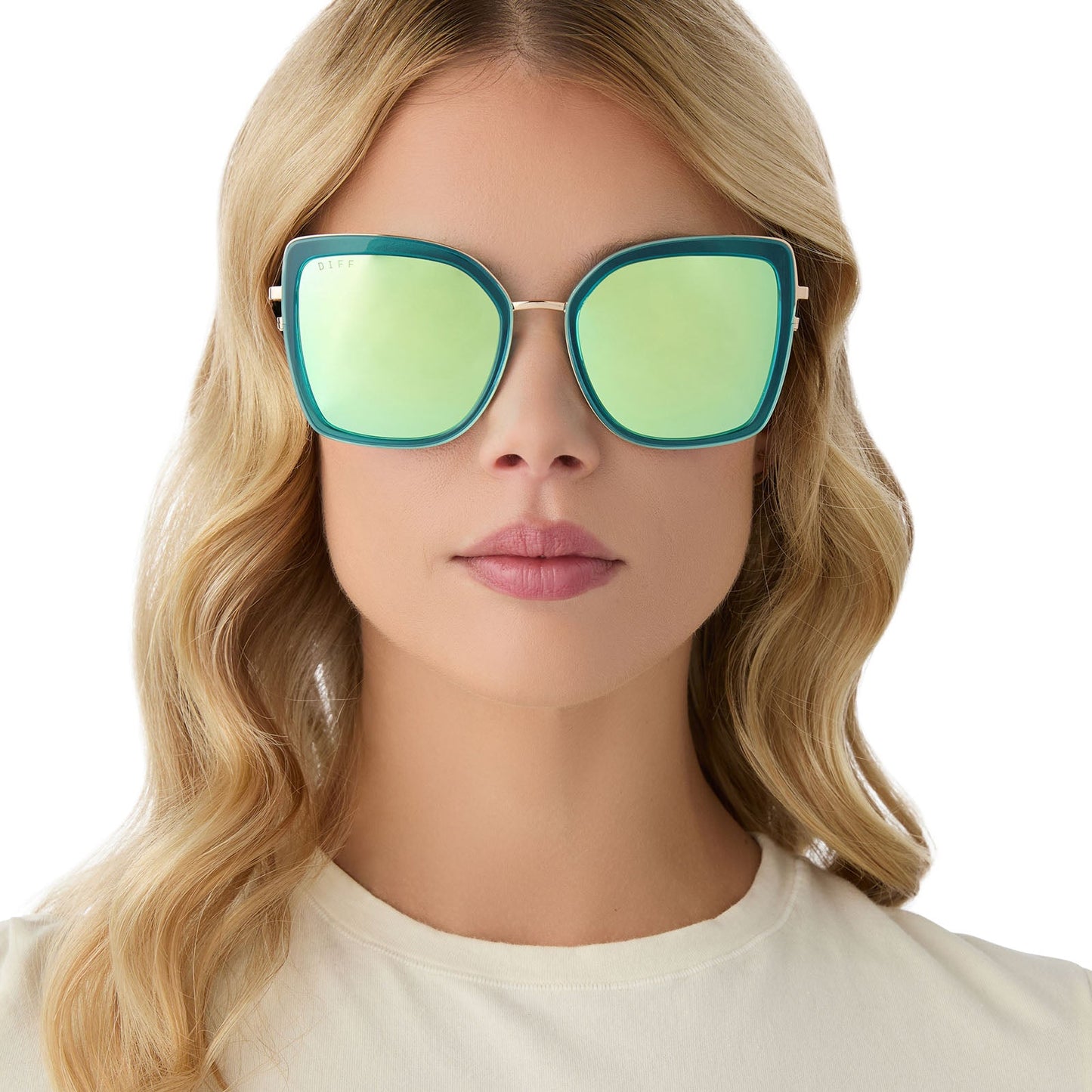 CLARISSE - TURQUOISE ICE CRYSTAL + TURQUOISE ICE MIRROR SUNGLASSES