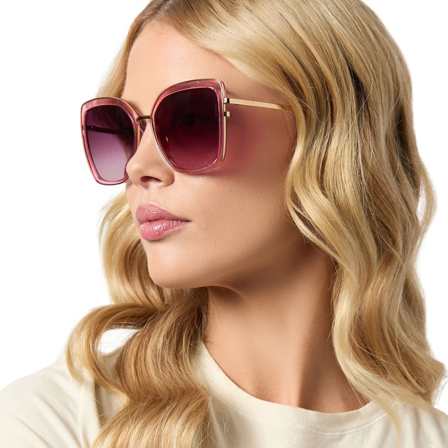 CLARISSE - CANDY PINK CRYSTAL + WINE GRADIENT SUNGLASSES