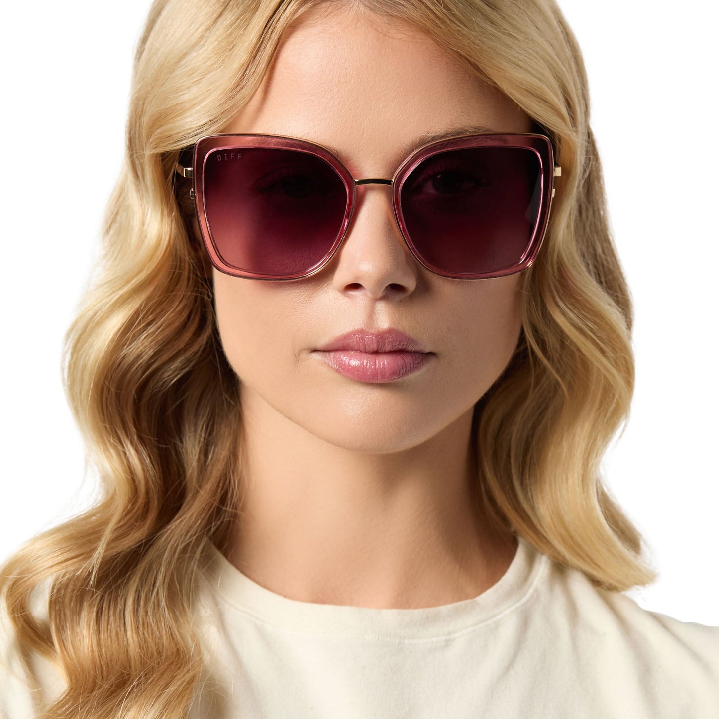 CLARISSE - CANDY PINK CRYSTAL + WINE GRADIENT SUNGLASSES