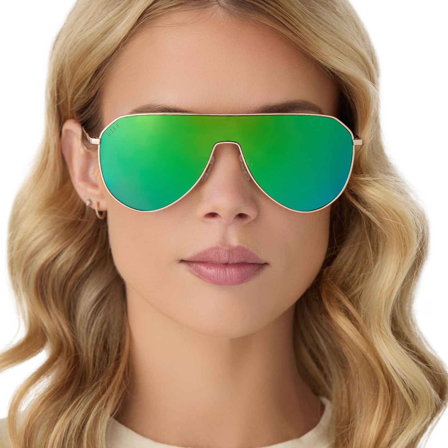 DASH SHIELD - GOLD + GREEN MIRROR SUNGLASSES