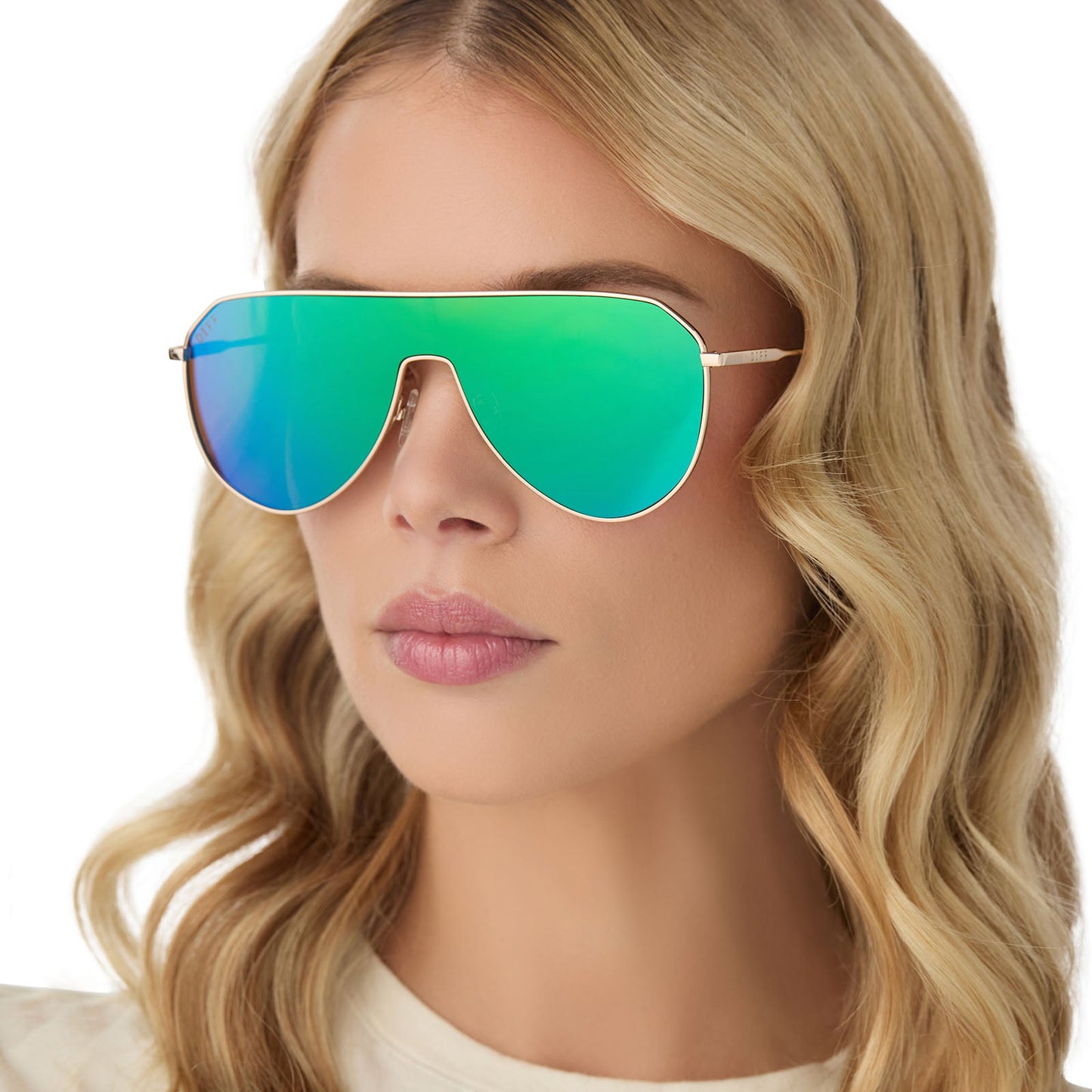 DASH SHIELD - GOLD + GREEN MIRROR SUNGLASSES