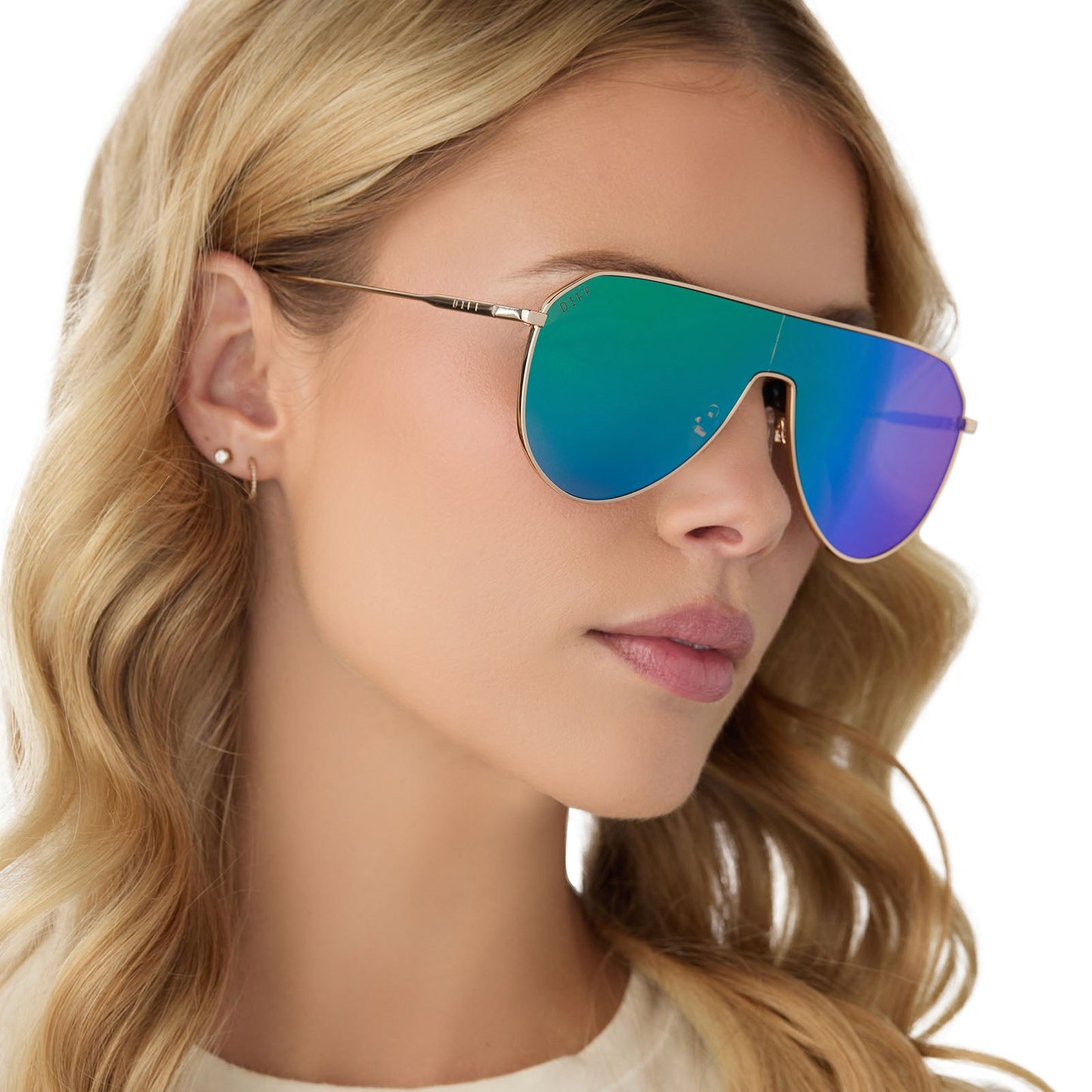 DASH SHIELD - GOLD + GREEN MIRROR SUNGLASSES