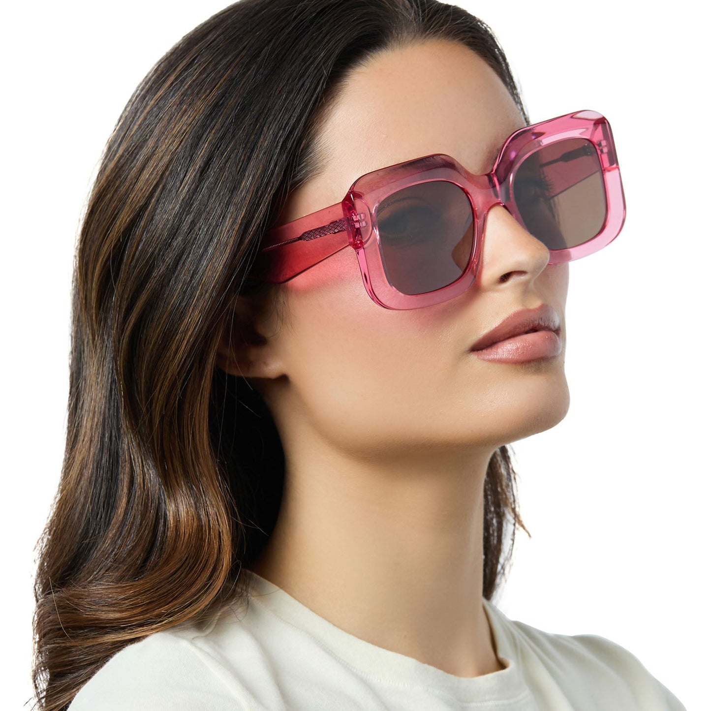 GIADA - CANDY PINK CRYSTAL + BROWN SUNGLASSES