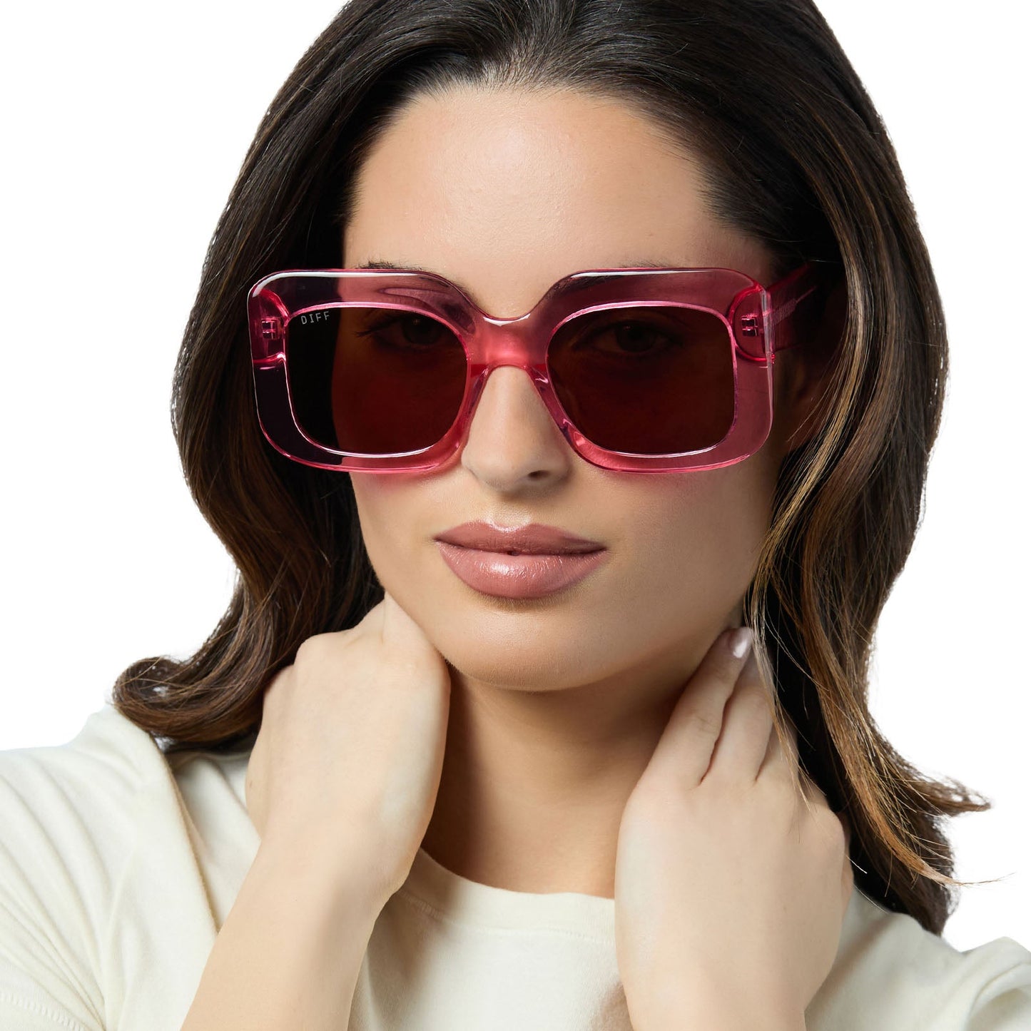 GIADA - CANDY PINK CRYSTAL + BROWN SUNGLASSES