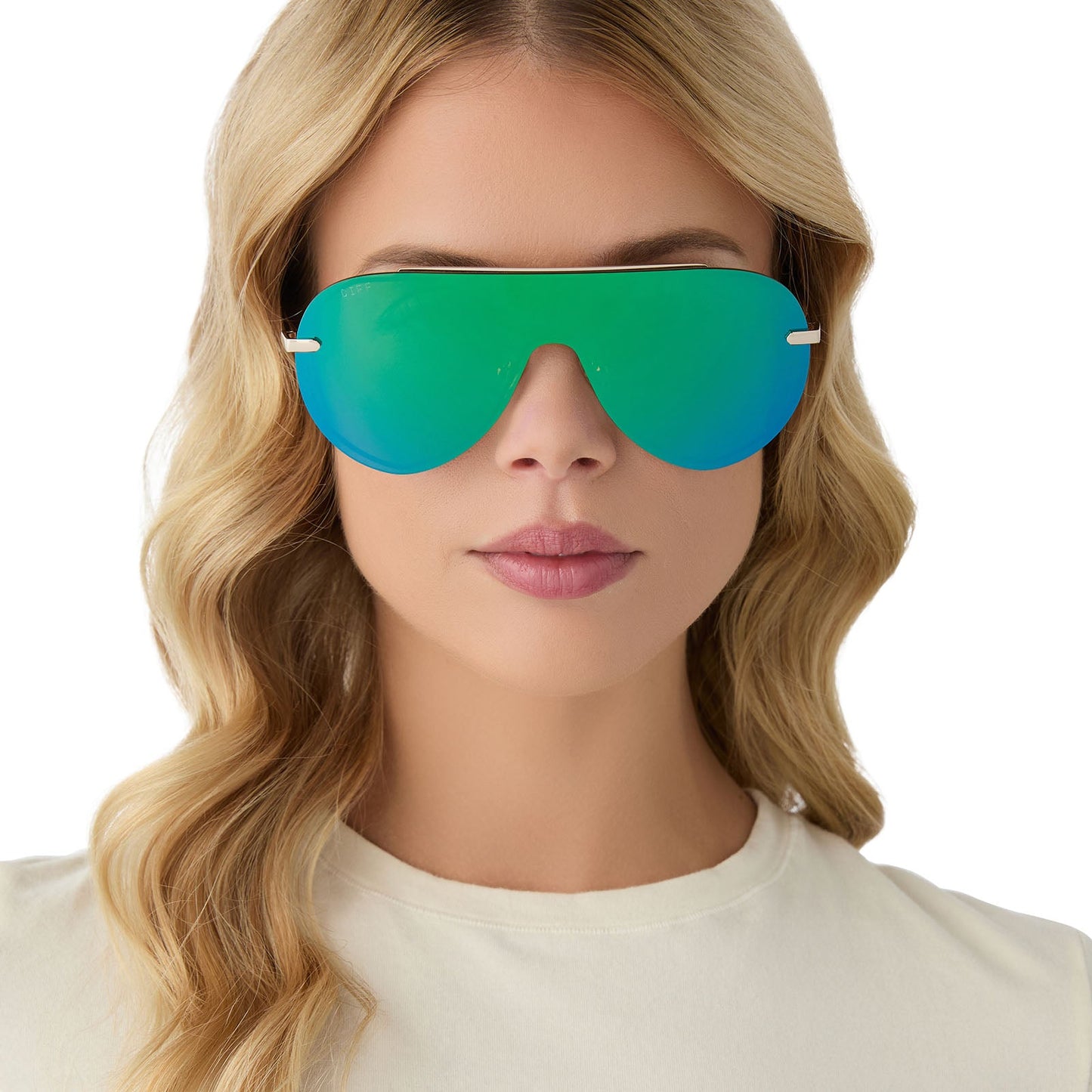 IMANI - GOLD + GREEN MIRROR SUNGLASSES