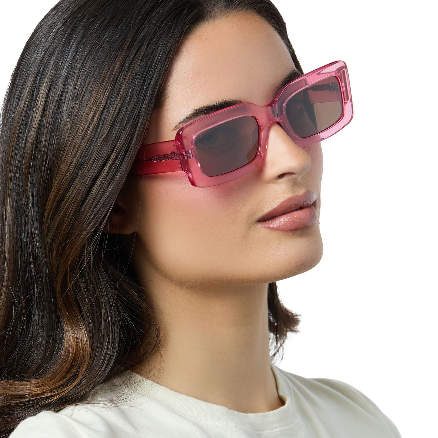 INDY - CANDY PINK CRYSTAL + BROWN SUNGLASSES