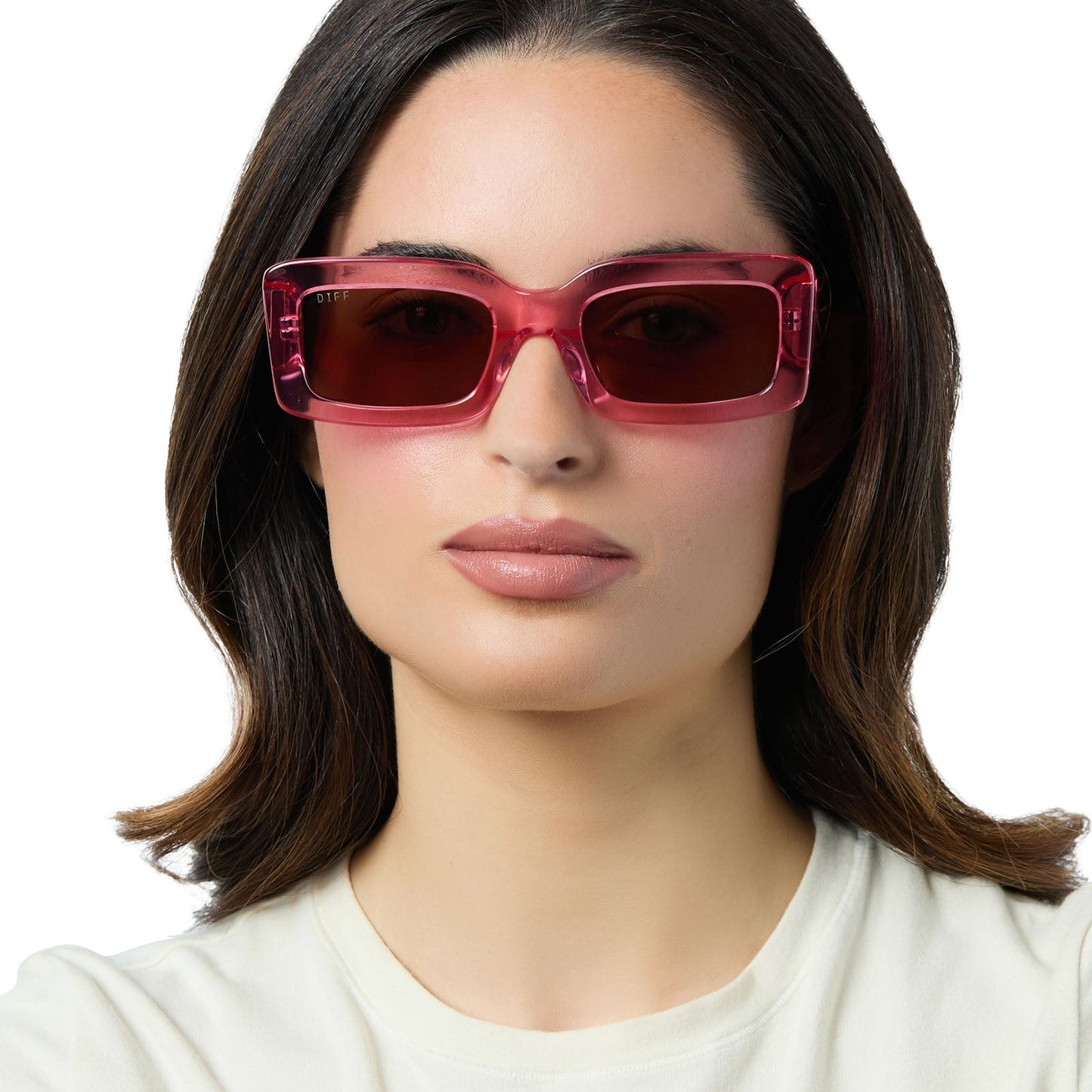 INDY - CANDY PINK CRYSTAL + BROWN SUNGLASSES