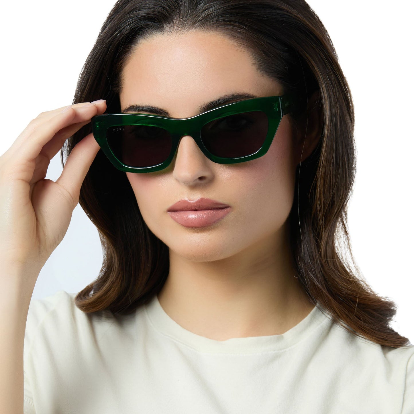 KATARINA - PALM GREEN CRYSTAL + GREY SUNGLASSES