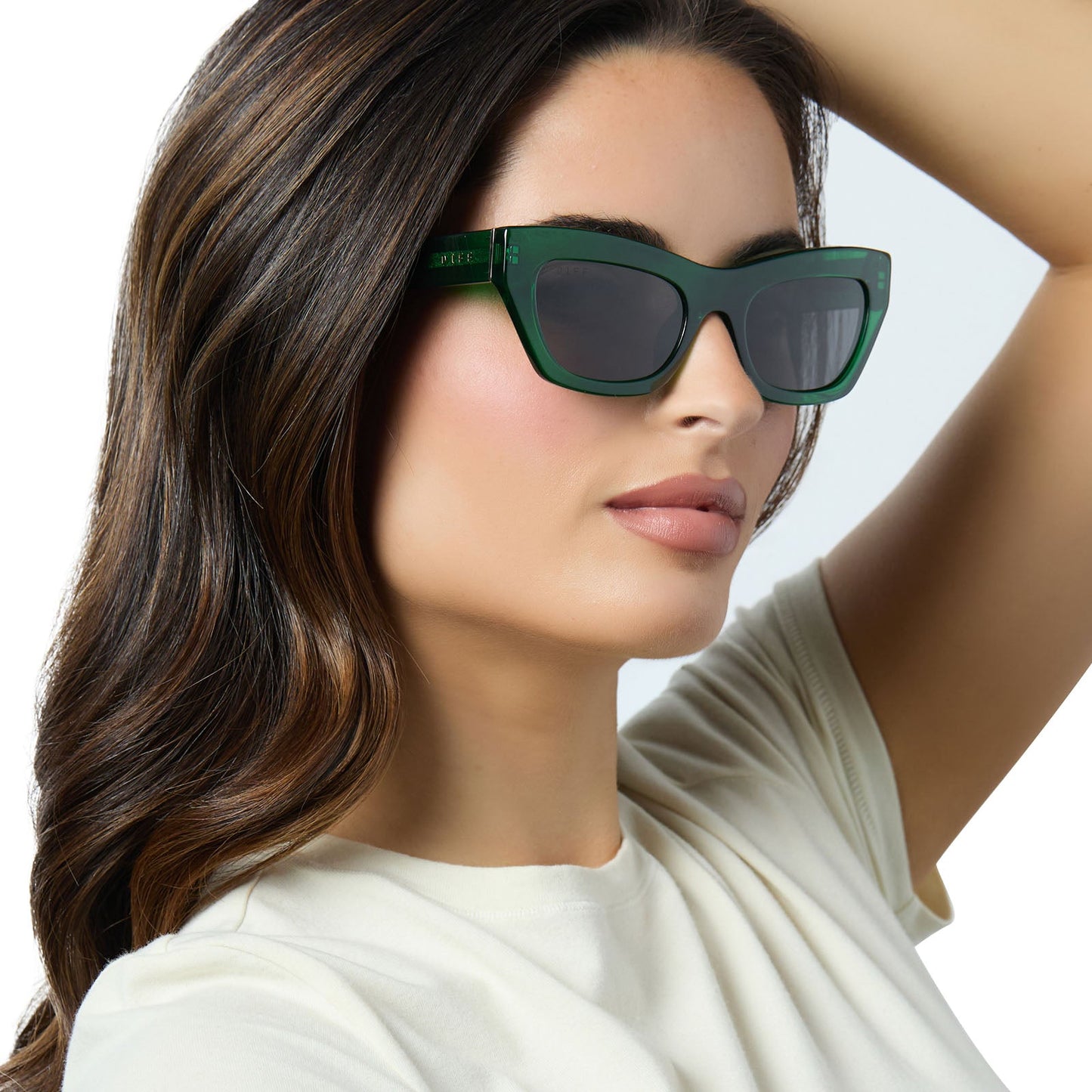 KATARINA - PALM GREEN CRYSTAL + GREY SUNGLASSES