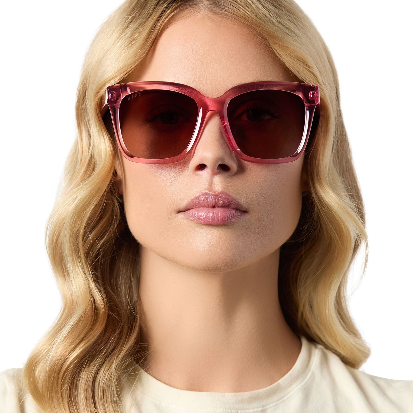 MEREDITH - CANDY PINK CRYSTAL + BROWN GRADIENT SUNGLASSES