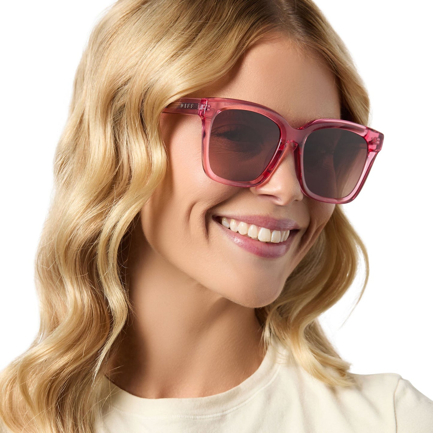 MEREDITH - CANDY PINK CRYSTAL + BROWN GRADIENT SUNGLASSES