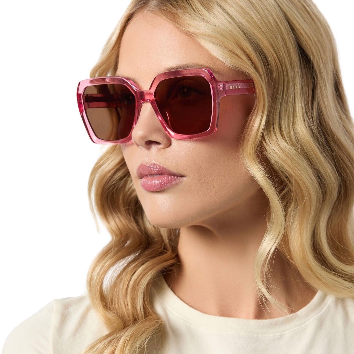 SLOANE - CANDY PINK CRYSTAL + BROWN SUNGLASSES