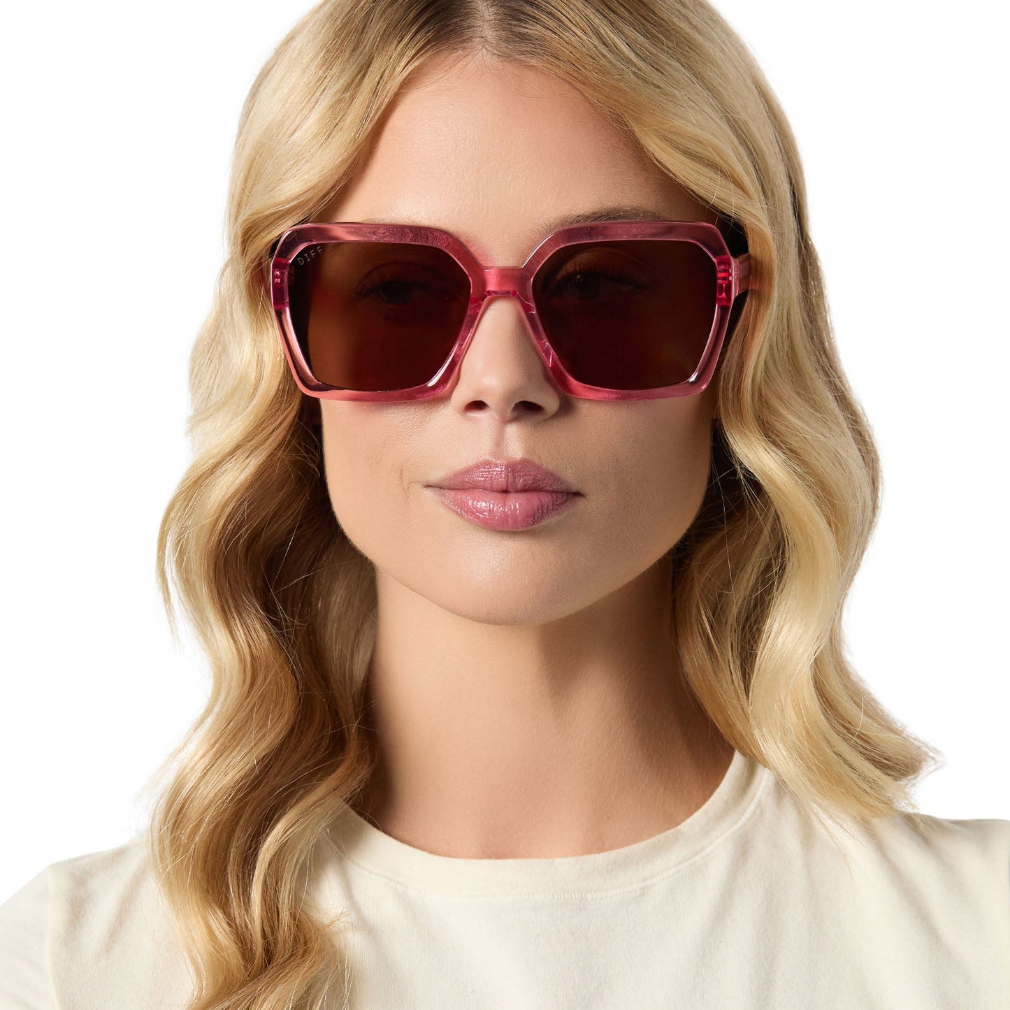 SLOANE - CANDY PINK CRYSTAL + BROWN SUNGLASSES