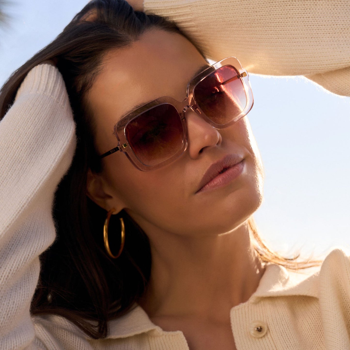 SANDRA - LIGHT PINK CRYSTAL + DUSK GRADIENT SUNGLASSES