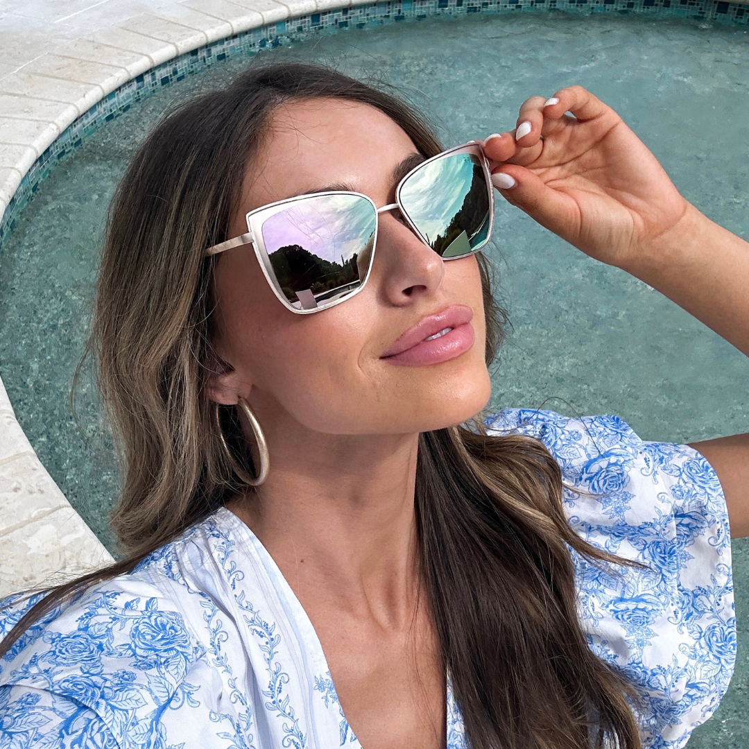 GRACE - BRUSHED GOLD + CHERRY BLOSSOM MIRROR SUNGLASSES