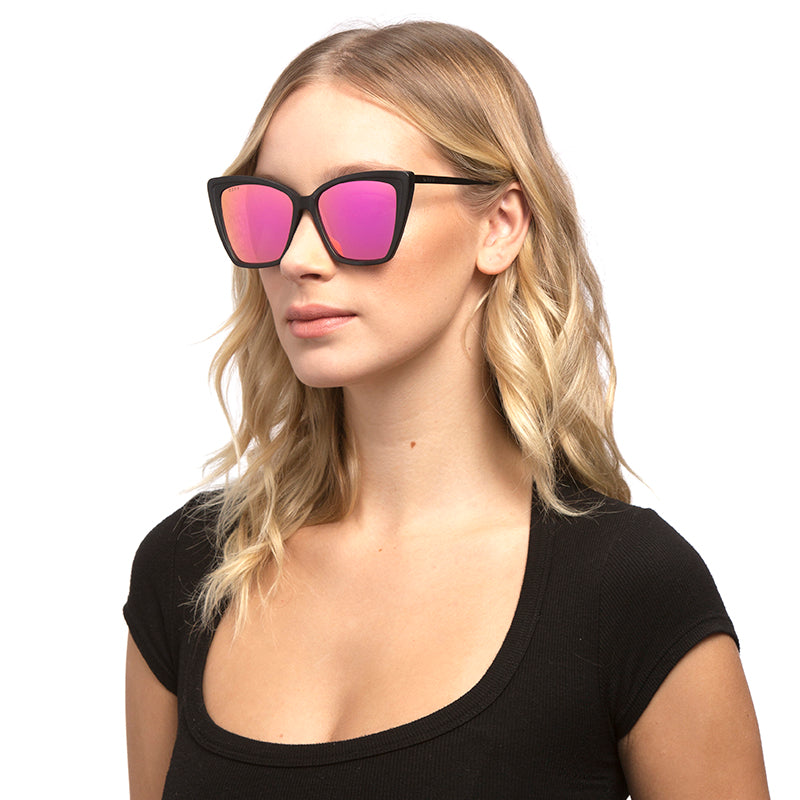 BECKY II - MATTE BLACK + PINK MIRROR POLARIZED SUNGLASSES