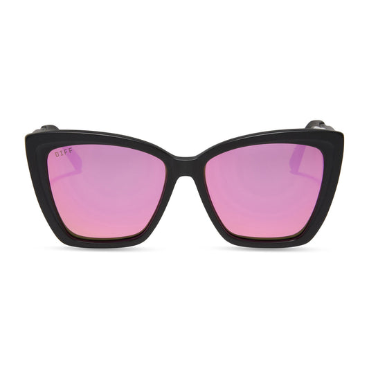 BECKY II - MATTE BLACK + PINK MIRROR POLARIZED SUNGLASSES