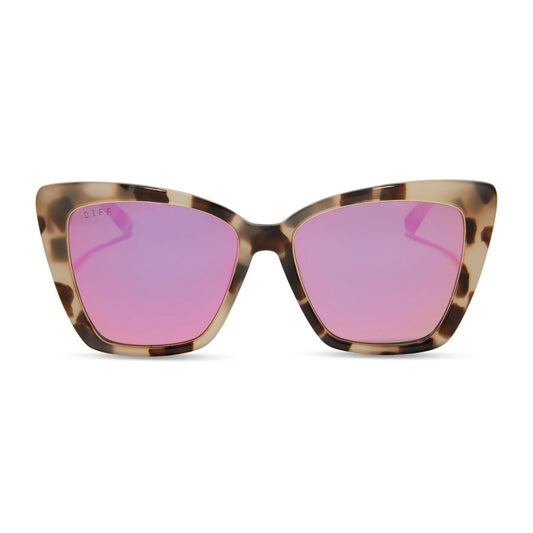 BECKY IV - CREAM TORTOISE + PINK MIRROR SUNGLASSES