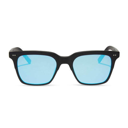 BILLIE - MATTE BLACK + BLUE MIRROR SUNGLASSES