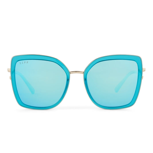 CLARISSE - TURQUOISE ICE CRYSTAL + TURQUOISE ICE MIRROR SUNGLASSES