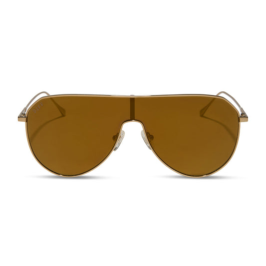 DASH SHIELD - COPPER METAL + BROWN GOLD FLASH SUNGLASSES