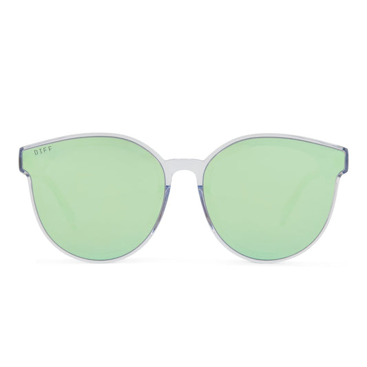 GEMMA - CLEAR CRYSTAL + TEAL MIRROR SUNGLASSES