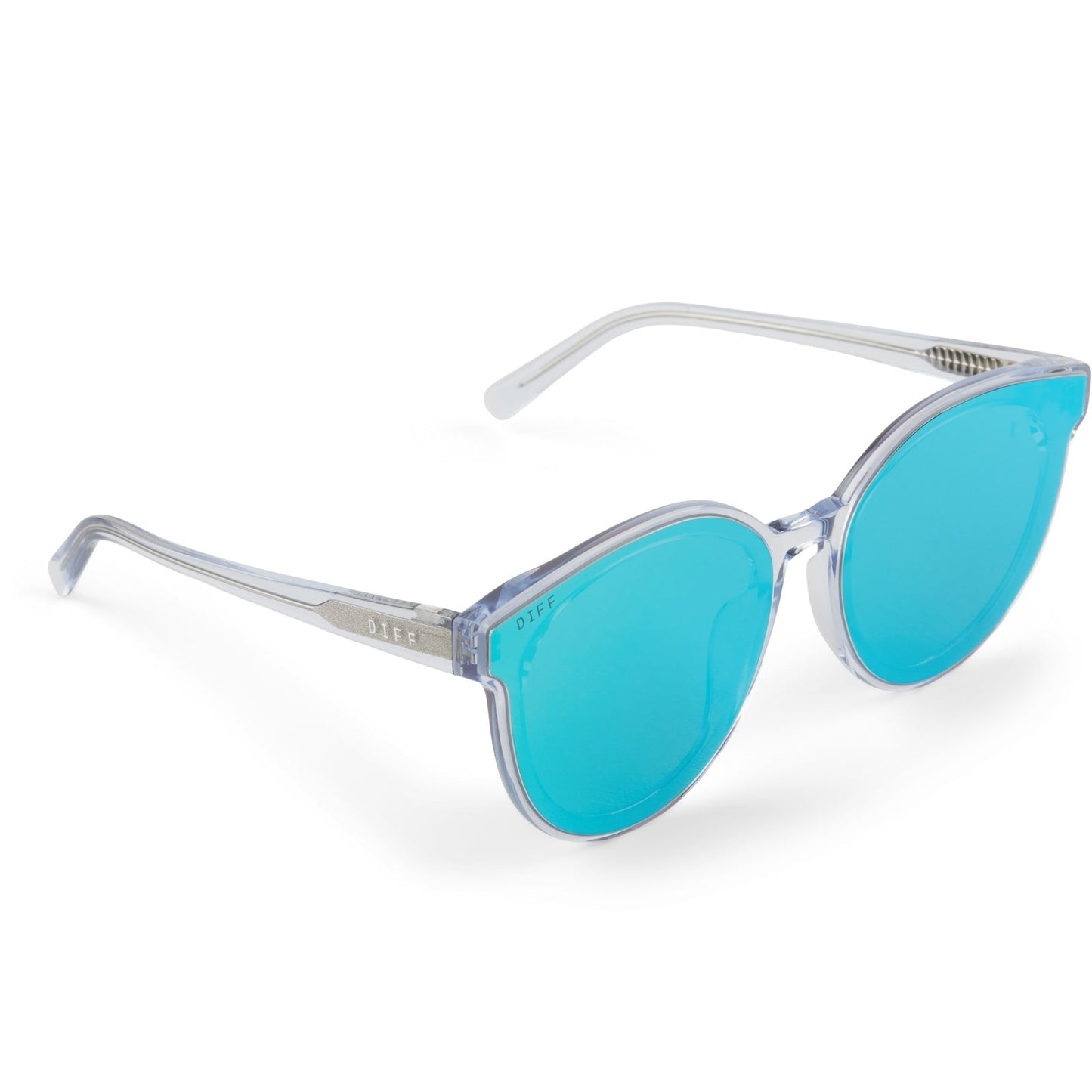 GEMMA - CLEAR CRYSTAL + TEAL MIRROR SUNGLASSES