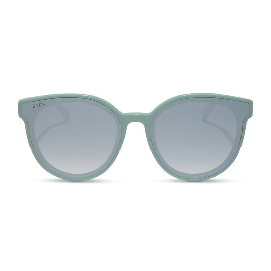 GEMMA - STEEL TEAL + GREY GRADIENT WITH SILVER FLASH SUNGLASSES