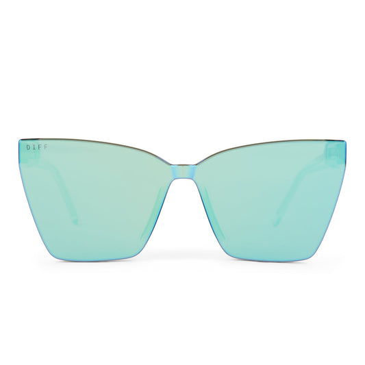 GOLDIE - CLEAR CRYSTAL + TEAL MIRROR SUNGLASSES