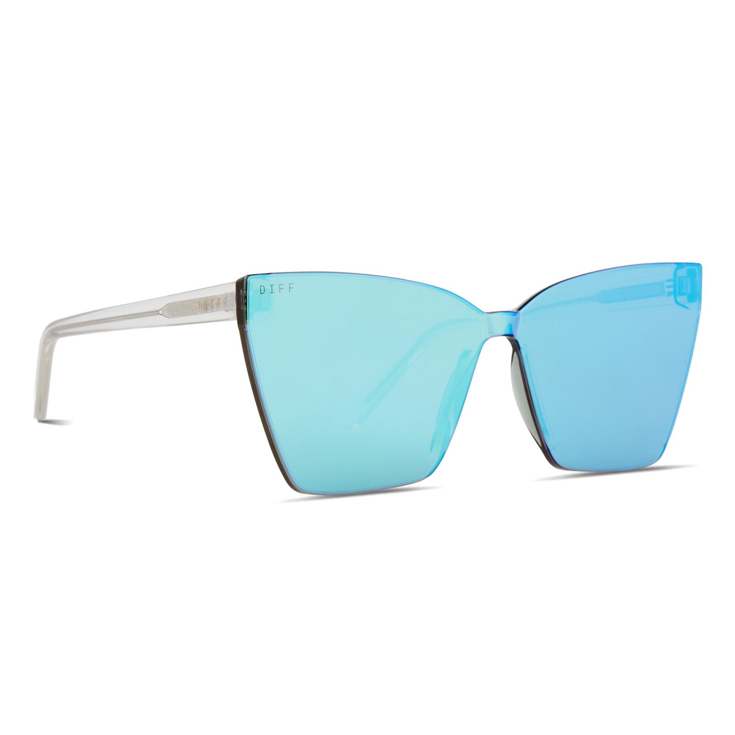 GOLDIE - CLEAR CRYSTAL + TEAL MIRROR SUNGLASSES