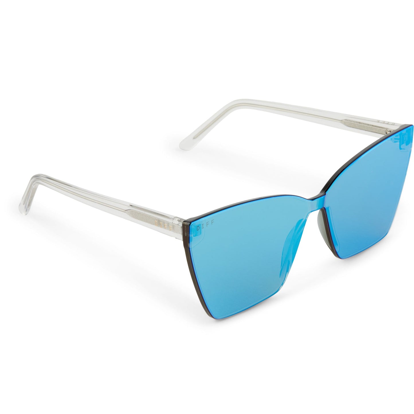 GOLDIE - CLEAR CRYSTAL + TEAL MIRROR SUNGLASSES