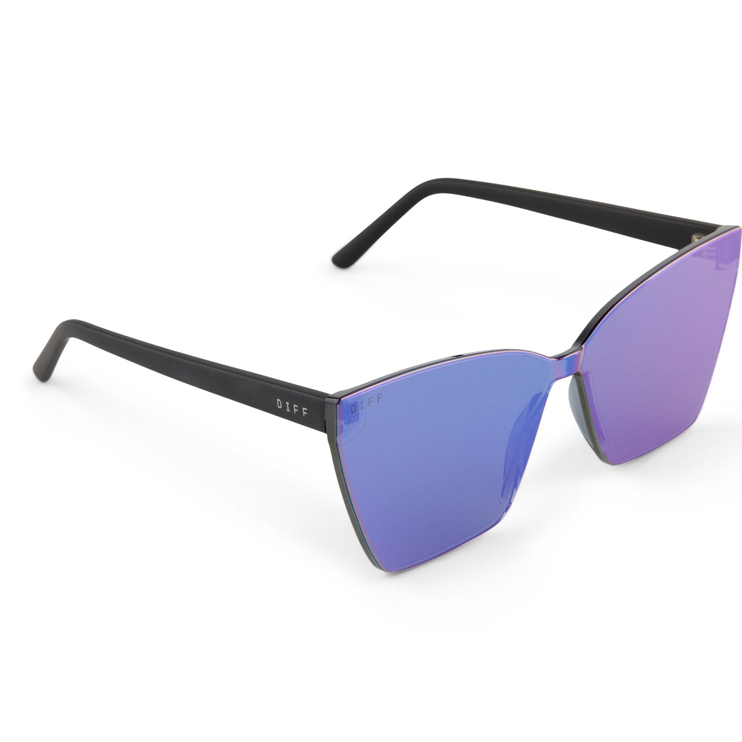 GOLDIE - MATTE BLACK + PURPLE MIRROR SUNGLASSES