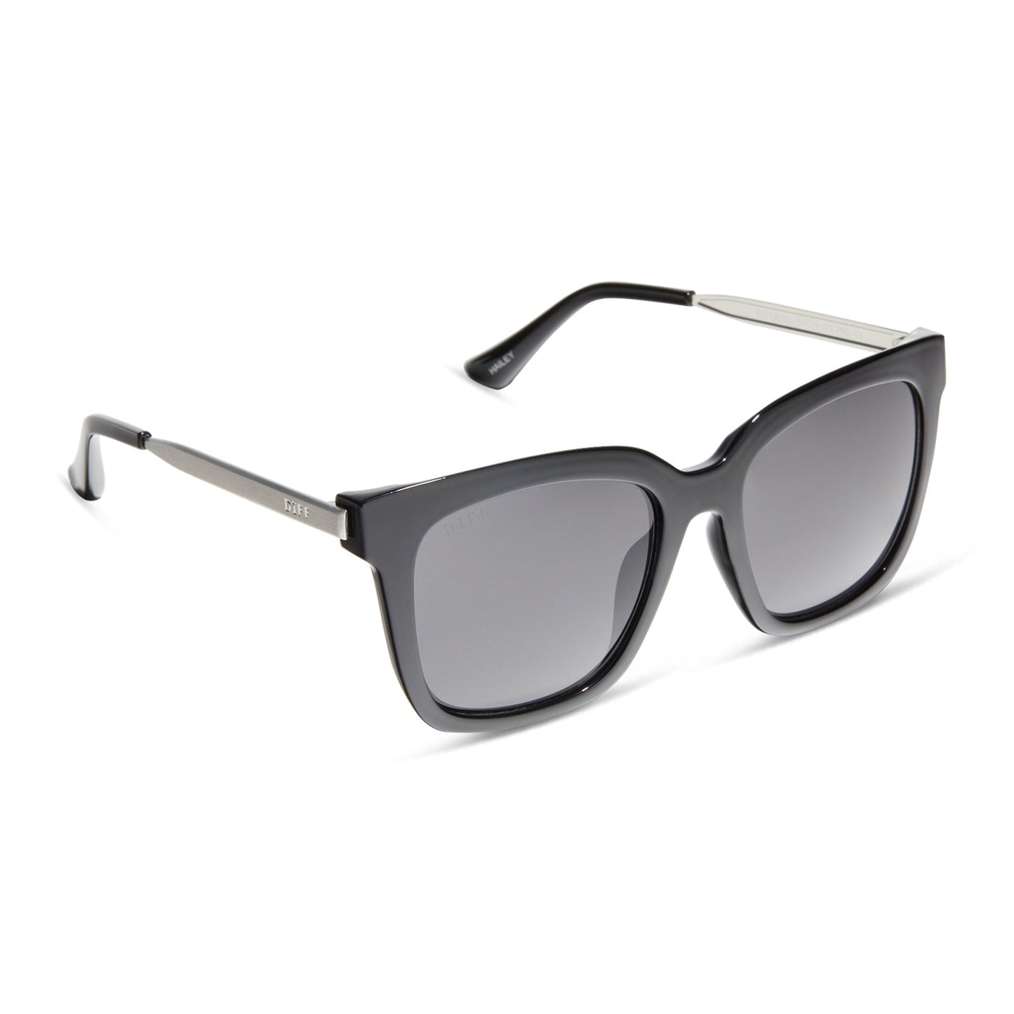 HAILEY - BLACK SILVER + SOLID GREY SUNGLASSES