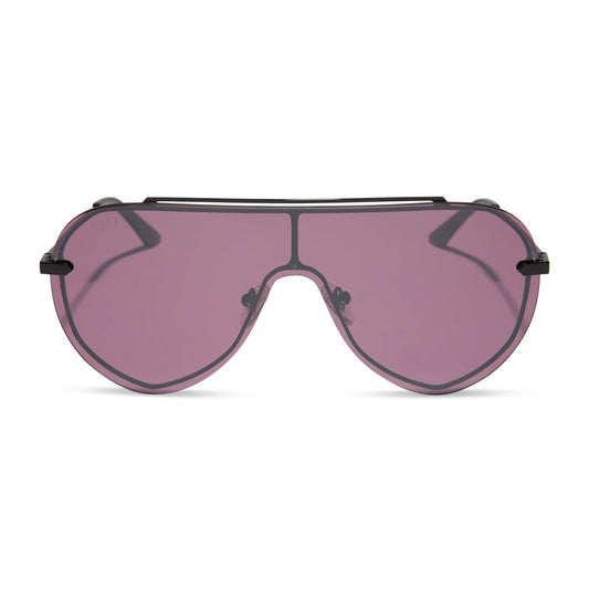 IMANI - BLACK + AUBERGINE W SILVER FLASH SUNGLASSES