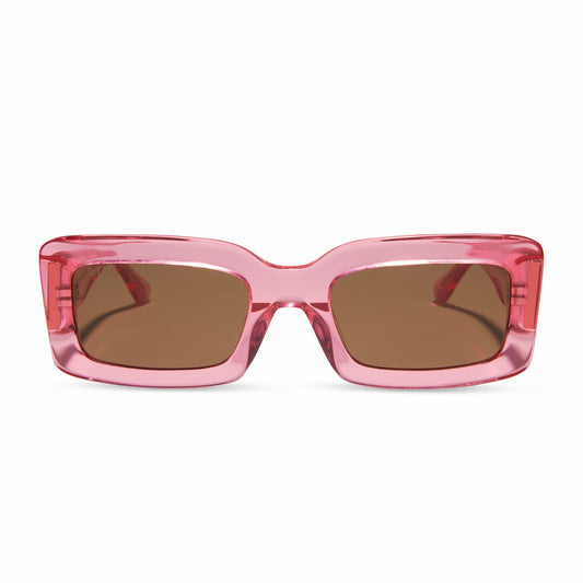 INDY - CANDY PINK CRYSTAL + BROWN SUNGLASSES