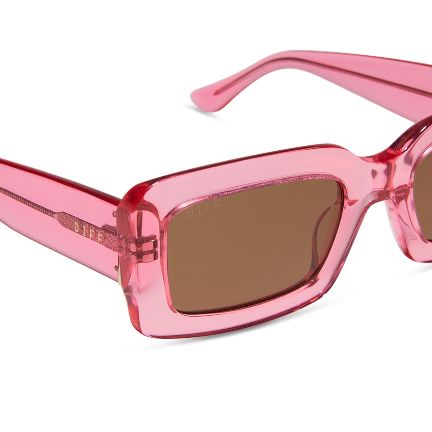 INDY - CANDY PINK CRYSTAL + BROWN SUNGLASSES