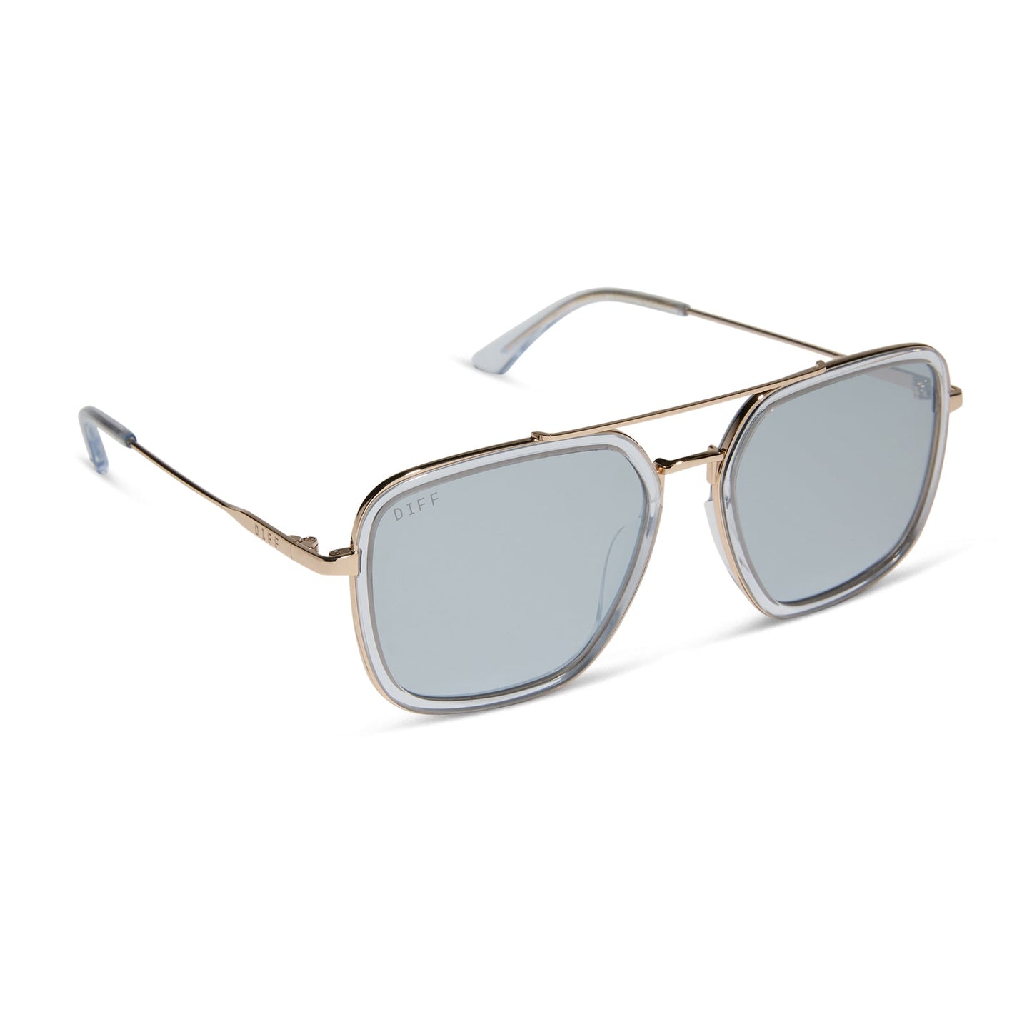 JORDAN - GOLD + CLEAR CRYSTAL TEMPLE TIPS + SILVER MIRROR SUNGLASSES