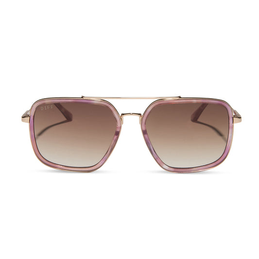 JORDAN - GOLD + FLEUR TORTOISE TEMPLE TIPS + BROWN GRADIENT SUNGLASSES