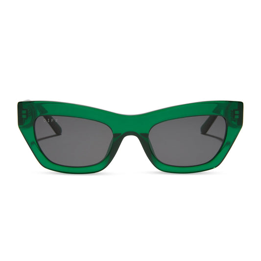 KATARINA - PALM GREEN CRYSTAL + GREY SUNGLASSES