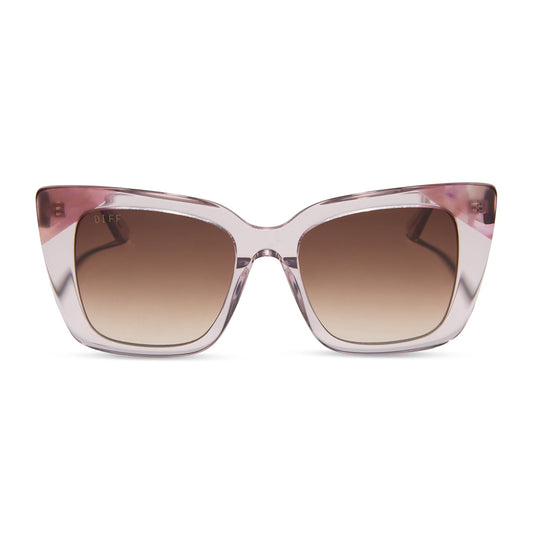 LIZZY - LIGHT PINK CRYSTAL + FLEUR TIPS + BROWN GRADIENT SUNGLASSES