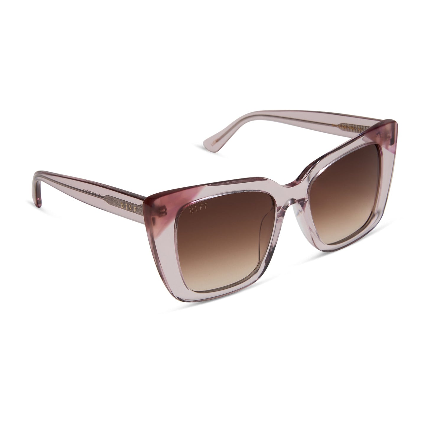 LIZZY - LIGHT PINK CRYSTAL + FLEUR TIPS + BROWN GRADIENT SUNGLASSES