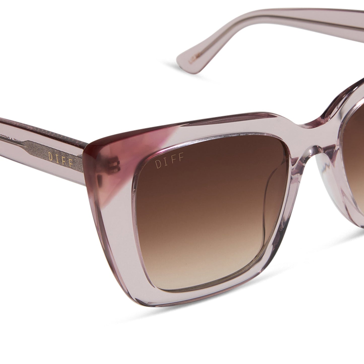 LIZZY - LIGHT PINK CRYSTAL + FLEUR TIPS + BROWN GRADIENT SUNGLASSES