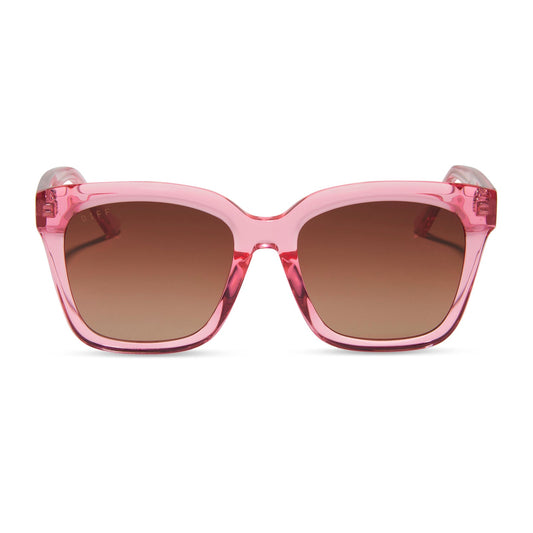 MEREDITH - CANDY PINK CRYSTAL + BROWN GRADIENT SUNGLASSES