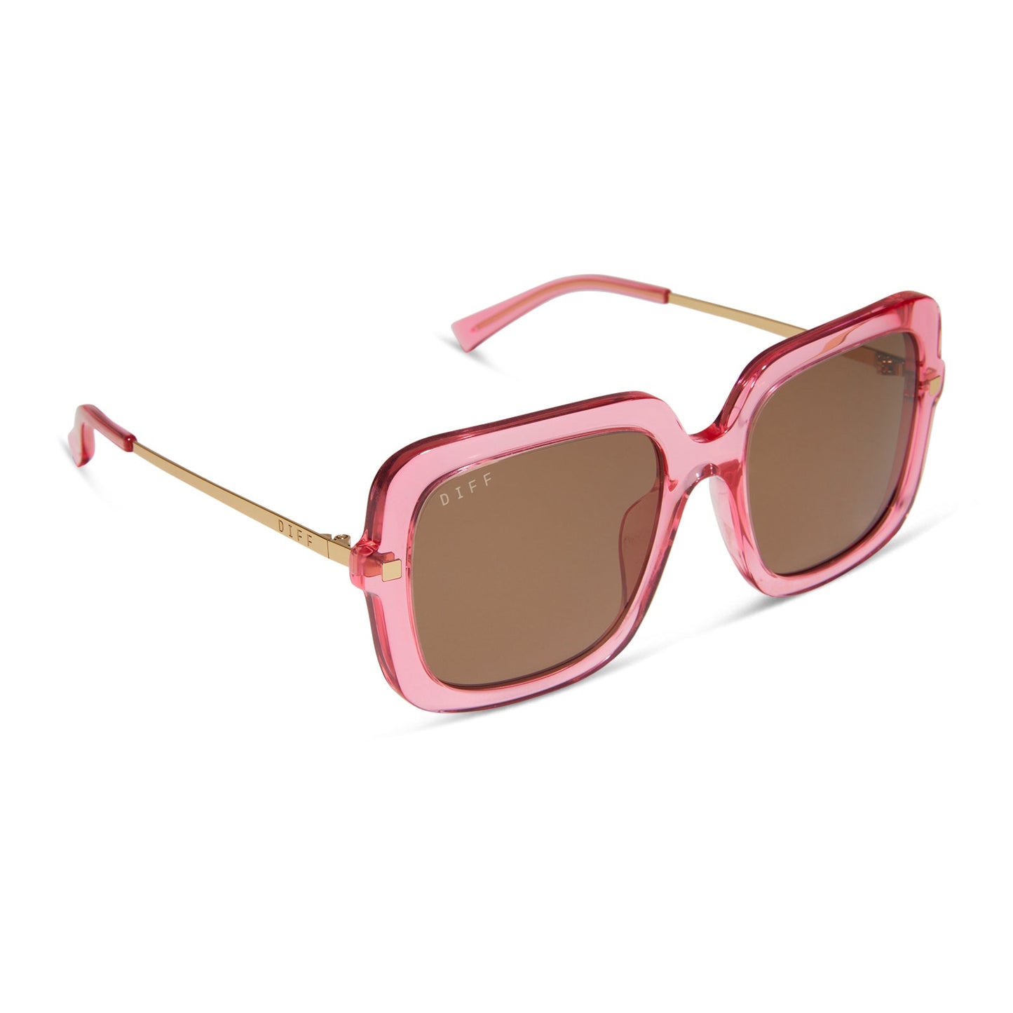 SANDRA - CANDY PINK CRYSTAL + BROWN SUNGLASSES