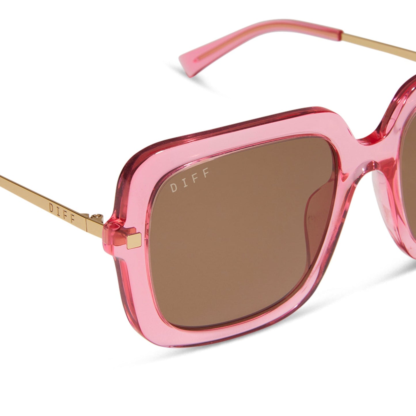 SANDRA - CANDY PINK CRYSTAL + BROWN SUNGLASSES