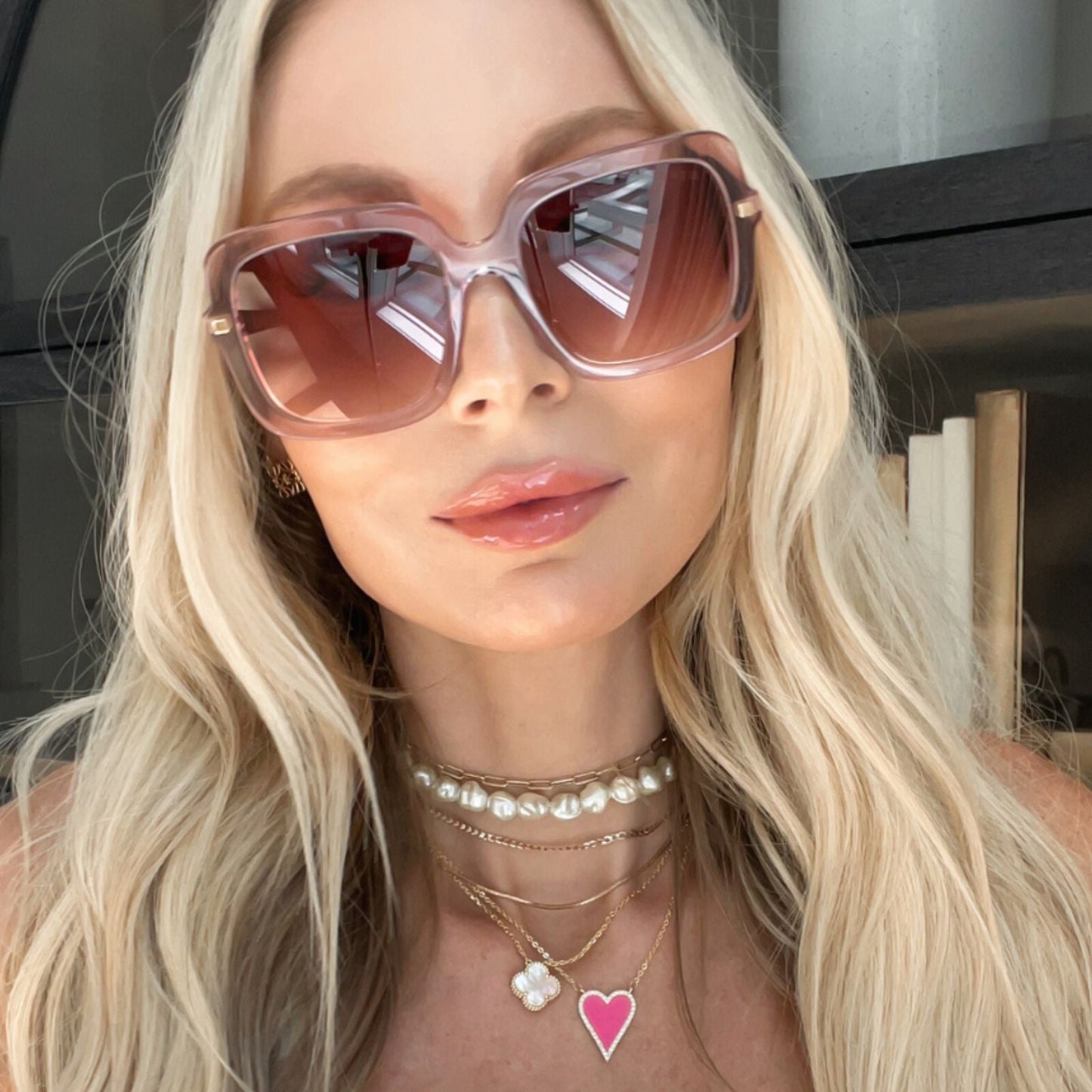 SANDRA - LIGHT PINK CRYSTAL + DUSK GRADIENT SUNGLASSES